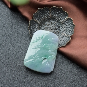 糯冰种春带彩翡翠福从天降吊坠