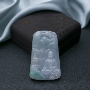 糯冰种飘翠翡翠大日如来吊坠