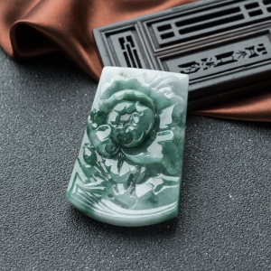 糯冰种飘翠翡翠花开富贵吊坠