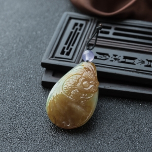 糯冰种飘黄翡翡翠金玉满堂吊坠