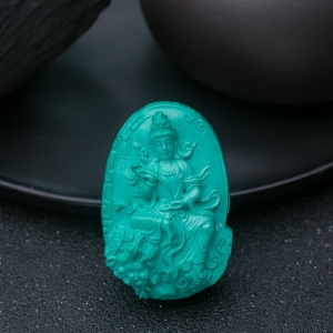 中高瓷蓝绿绿松石文殊菩萨吊坠