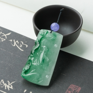 糯冰种飘翠翡翠连年有余吊坠