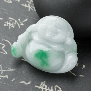 糯种飘翠翡翠弥勒佛吊坠