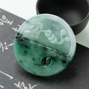 糯冰种飘翠翡翠福在眼前吊坠