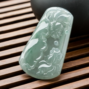 糯冰种飘翠翡翠金玉满堂吊坠