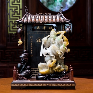 糯冰种黄加绿翡翠大丰收摆件