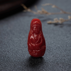 沙丁牛血红珊瑚观音吊坠
