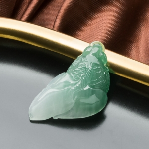 糯冰种飘翠翡翠金玉满堂吊坠