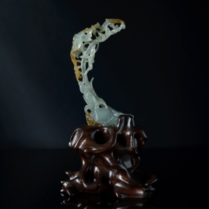 糯冰种飘黄翡翡翠蝶恋花摆件