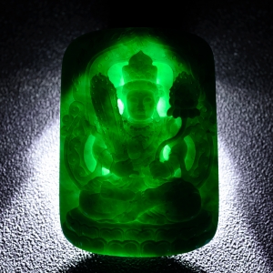 糯冰种墨翠虚空藏菩萨吊坠