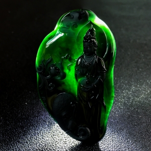 冰种墨翠普贤菩萨吊坠