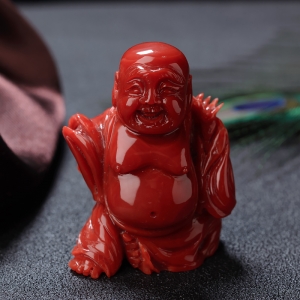 阿卡珊瑚弥勒佛摆件