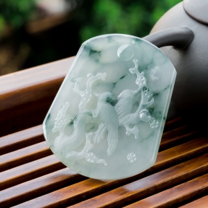 糯冰种飘花翡翠喜上眉梢吊坠