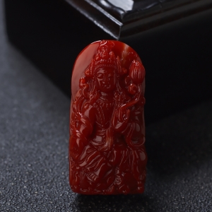 阿卡牛血红珊瑚度母吊坠