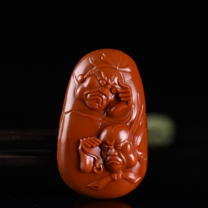 柿子红南红哼哈二将吊坠