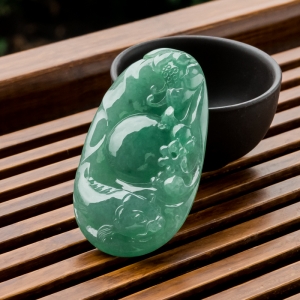 糯冰种豆绿翡翠连年有余吊坠