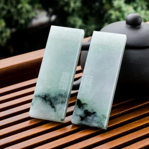 糯冰种飘花翡翠如意吉祥吊坠（一对）