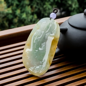 糯冰种飘黄翡翡翠观音吊坠
