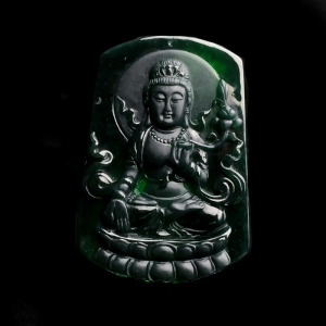 糯冰种墨翠大势至吊坠
