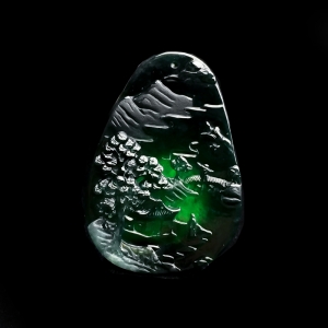 糯冰种墨翠山水意境吊坠