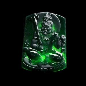 糯冰种墨翠不动明王吊坠