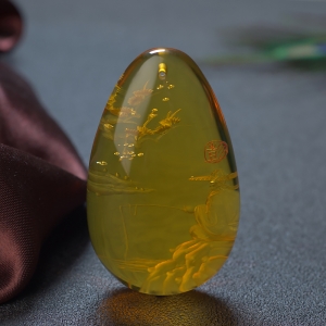 墨西哥蓝珀姜太公钓鱼吊坠