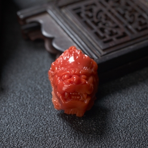 沙丁珊瑚狮子戒面