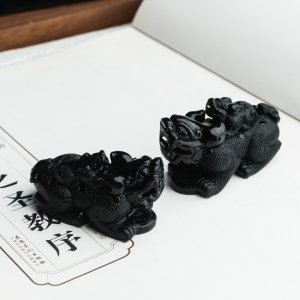 糯种墨翠貔貅摆件（一对）