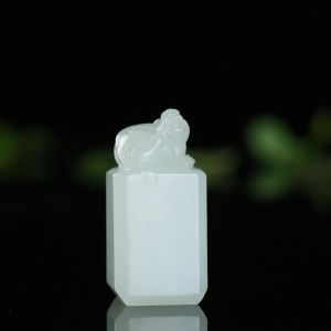 山流水料和田羊脂白玉貔貅印章