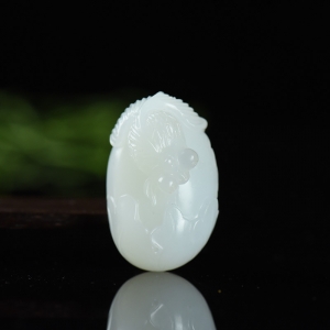 山流水料和田羊脂白玉金玉满堂吊坠