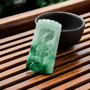 糯冰种飘翠翡翠松鹤延年吊坠