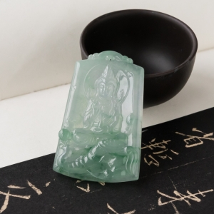 糯冰种飘花翡翠普贤菩萨吊坠