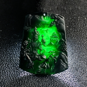 糯冰种墨翠度母吊坠