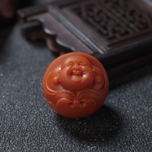 柿子红南红弥勒佛珠背云