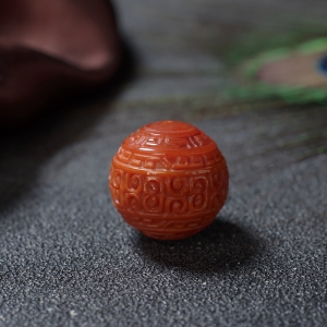 18mm柿子红南红回纹珠