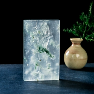 高冰种飘花翡翠踏雪寻梅吊坠