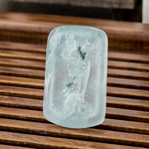 高冰种飘花翡翠踏雪寻梅吊坠