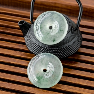 冰种飘花翡翠平安扣吊坠（一对）