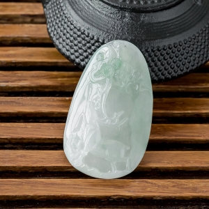 糯冰种飘翠翡翠一路有你吊坠