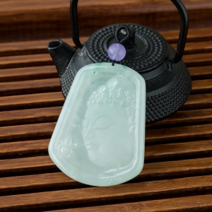 糯冰种飘翠翡翠花开见佛吊坠