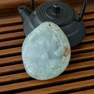 糯冰种飘黄翡翡翠寿星吊坠