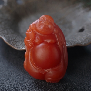 柿子红南红弥勒佛吊坠