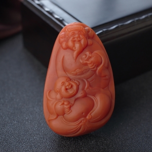 柿子红南红福禄双全吊坠