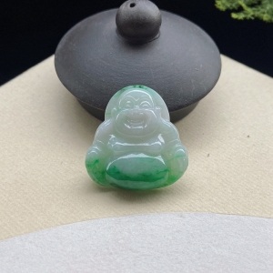 糯种飘翠翡翠弥勒佛吊坠