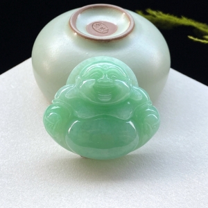 糯种浅绿翡翠弥勒佛吊坠