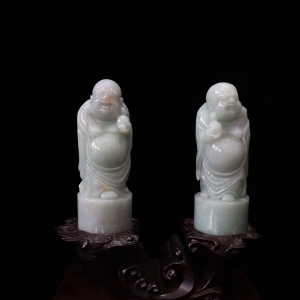 糯冰种春带彩翡翠平安富贵摆件