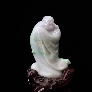 糯冰种春带彩翡翠逍遥佛摆件