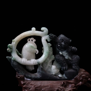 糯冰种飘翠翡翠英明神武摆件