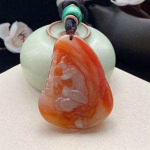 糯冰种红翡达摩吊坠