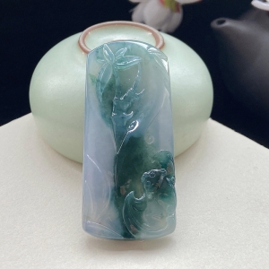 糯冰种飘花翡翠节节高升吊坠